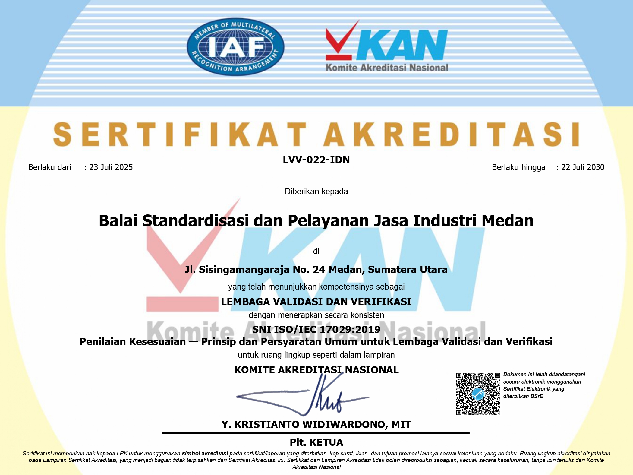 Sertifikat Akreditasi LVV GRK